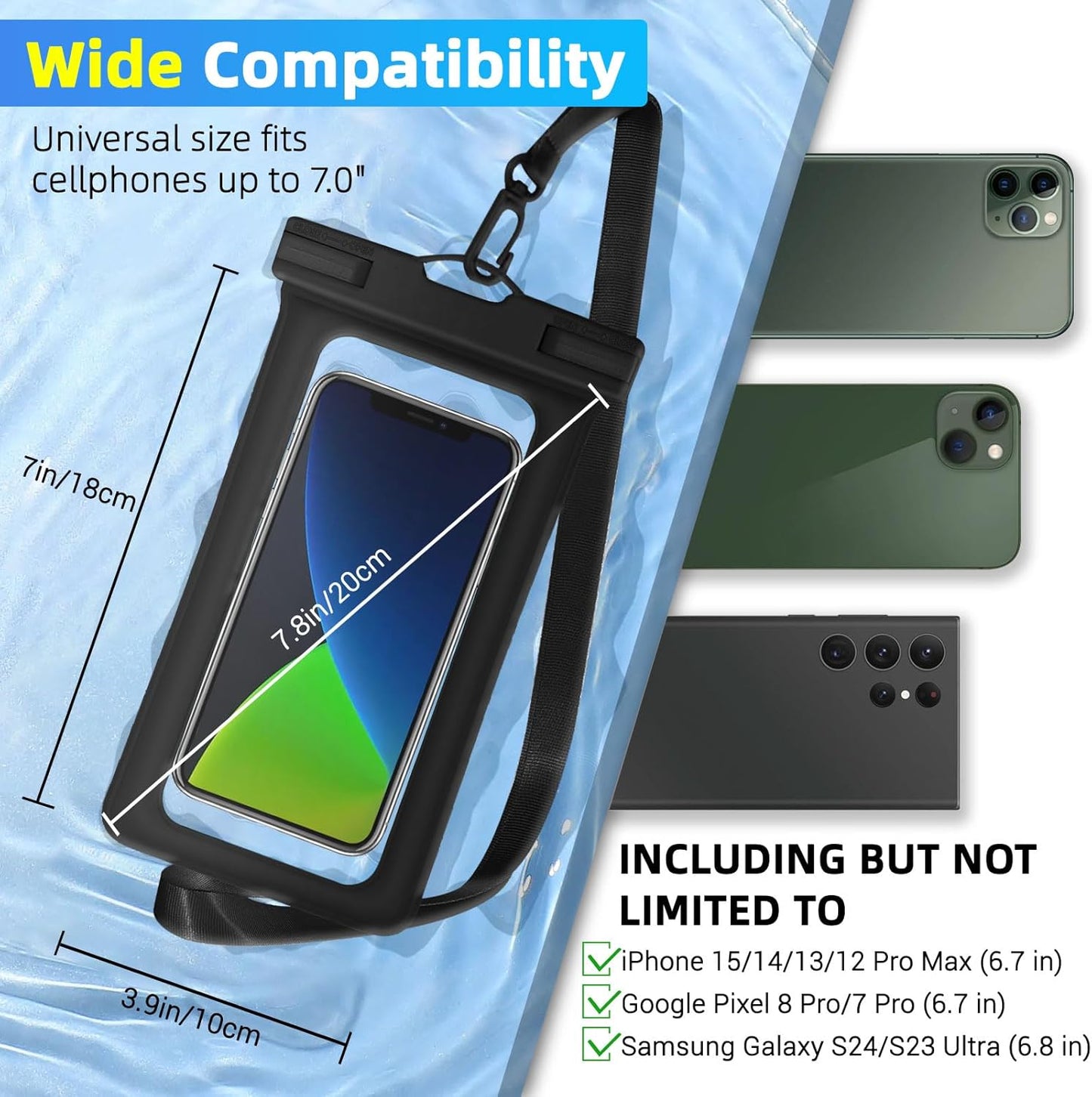 Waterproof Phone Pouch | IPX8 Waterproof Cell Phone Case | Universal Dry Bag for All Mobile Phones | Essential for Beach, Water Sports, & Outdoor Activities