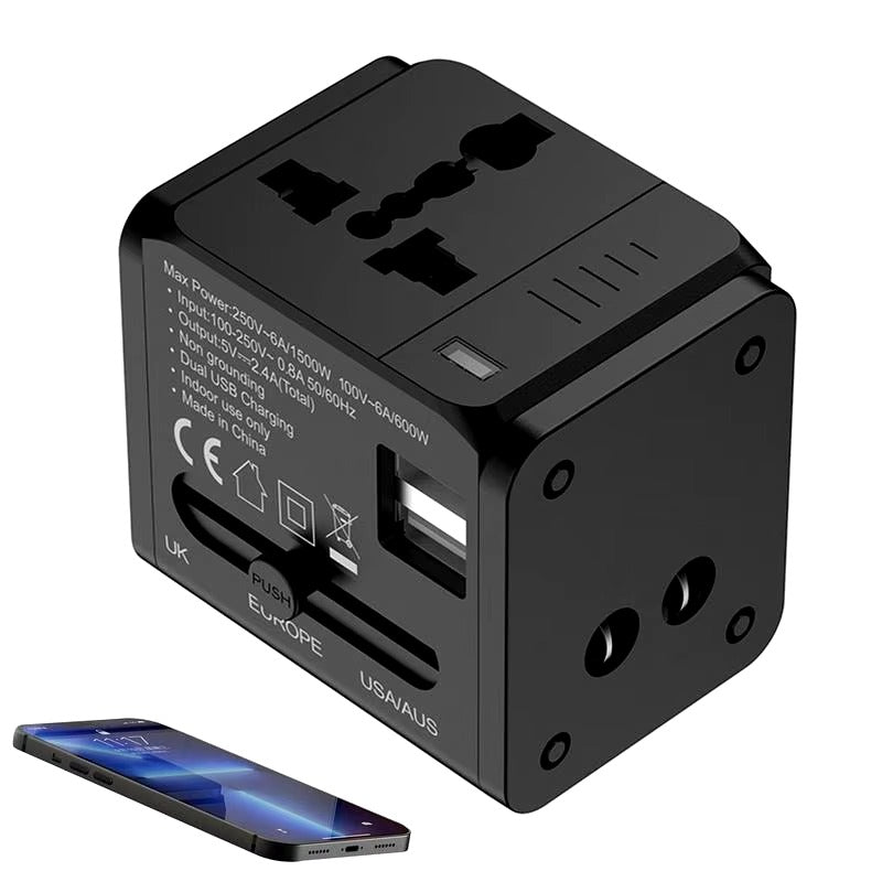 1500W Max Power Socket Plug for Home Appliances | 6-in-1 Universal Travel Adapter | High-Power Surge Protection | Compatible with Worldwide Outlets