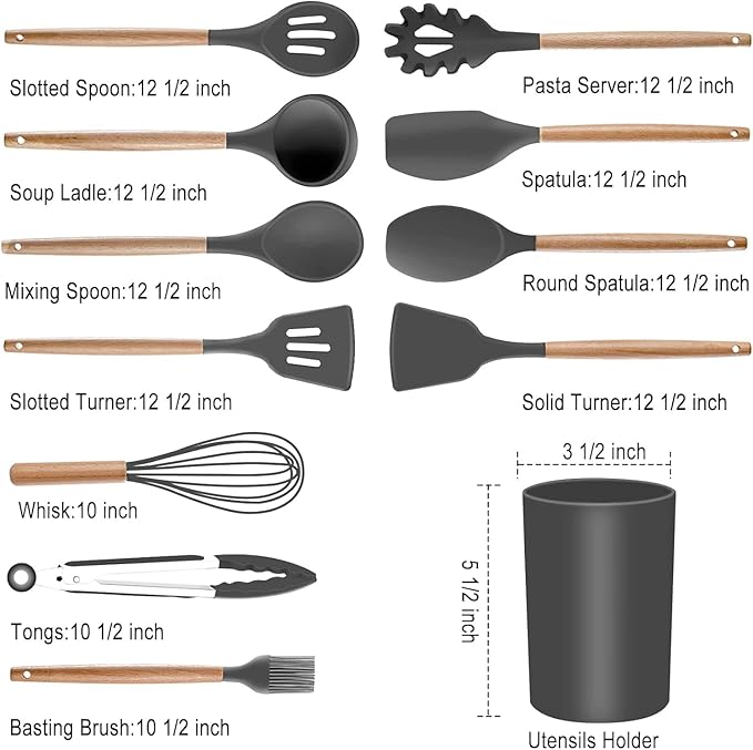 19-Piece Silicone Cooking Utensils & Knife Set | Black Kitchen Tools with Knives, Cutting Board, & Storage Block