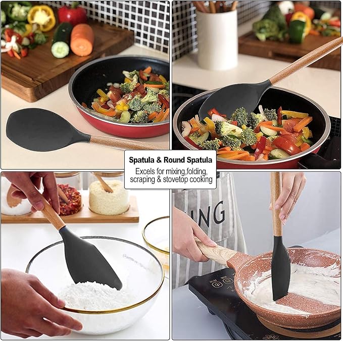 19-Piece Silicone Cooking Utensils & Knife Set | Black Kitchen Tools with Knives, Cutting Board, & Storage Block