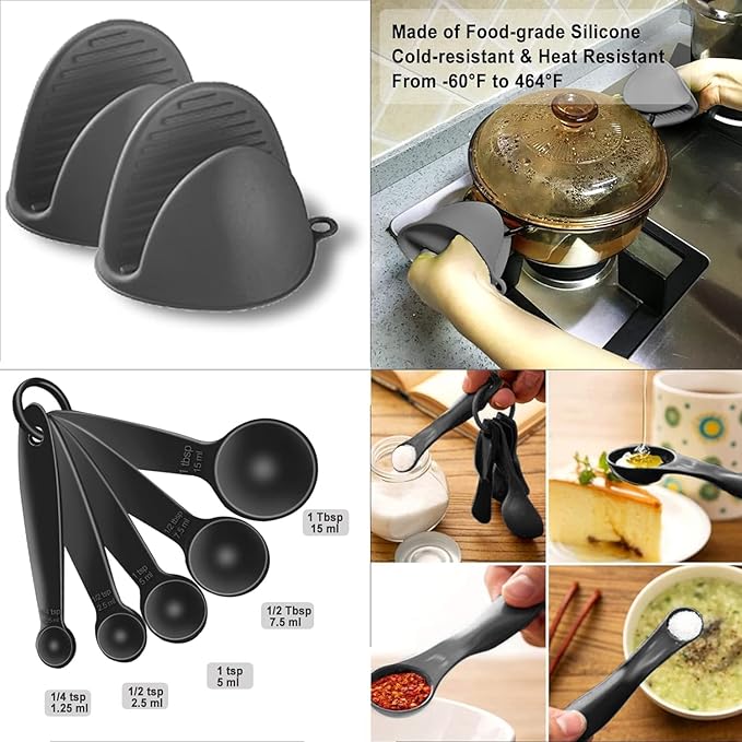 19-Piece Silicone Cooking Utensils & Knife Set | Black Kitchen Tools with Knives, Cutting Board, & Storage Block